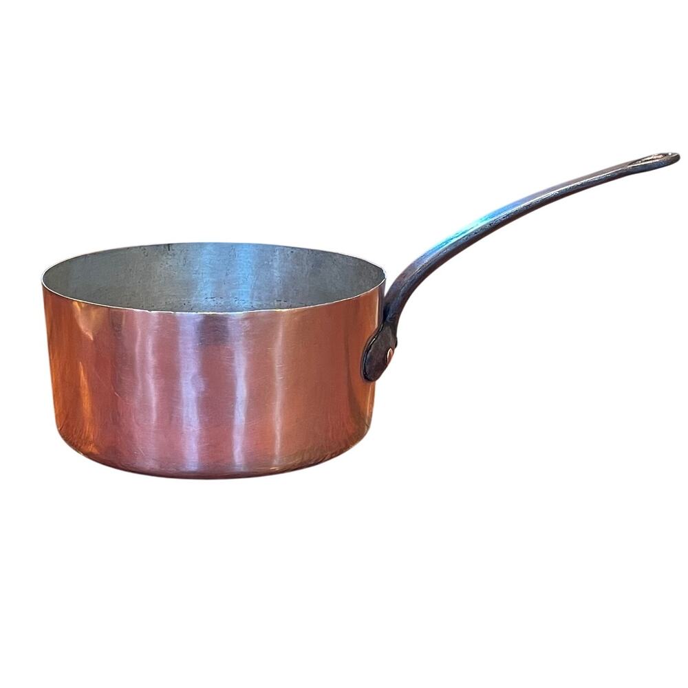 Vintage Large French Copper Saucepan with Cast Iron Handle